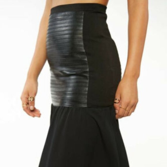 EDESSA New SKIRT Black Leather/Georgette Women's M 🎉HP🎉 - Picture 4 of 16